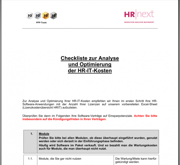 Checkliste zur Analyse und Optimierung von HRIT-Kosten