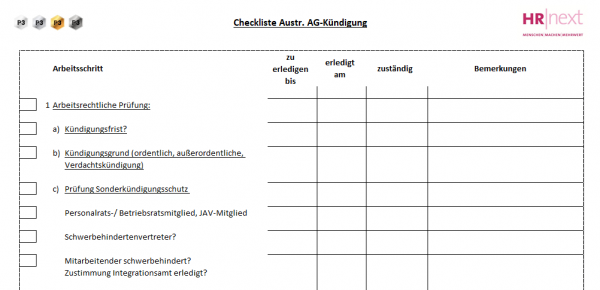 7.3 Checkliste Austritt AG-Kündigung