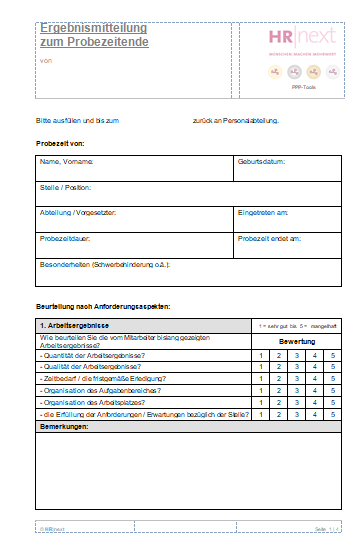 Probezeitendebeurteilung und -mitteilung